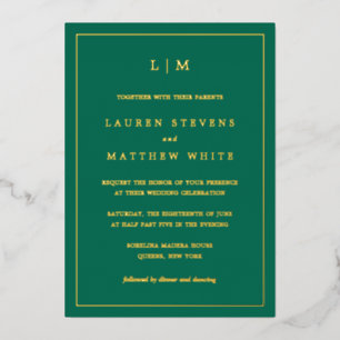 Invitation En Aluminium Monogramme vert émeraude simple Mariage élégant