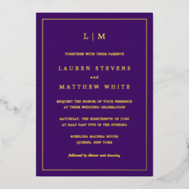 Invitation En Aluminium Monogramme violet simple Mariage élégant