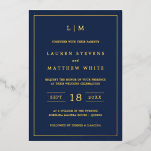 Invitation En Aluminium Monographie bleu marine simple Mariage élégant