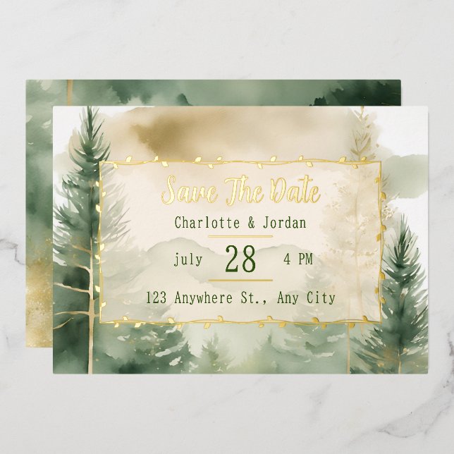 Invitation En Aluminium Monographie de la forêt de pins d'hiver Économisez (Recto/Verso)