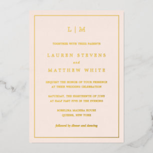 Invitation En Aluminium Monographie rose pâle simple Mariage élégant