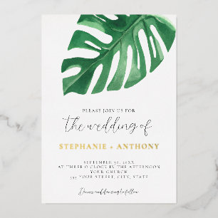 Invitation En Aluminium Monstère tropicale verte Feuille Mariage d'été