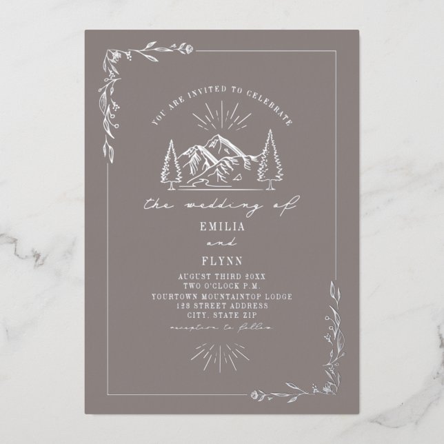 Invitation En Aluminium Montagnes Améthyst Mariage (Recto)