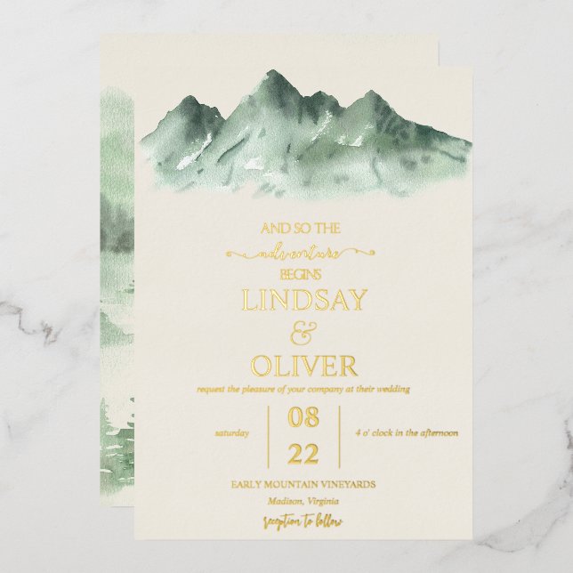 Invitation En Aluminium Montagnes mariages (Recto/Verso)