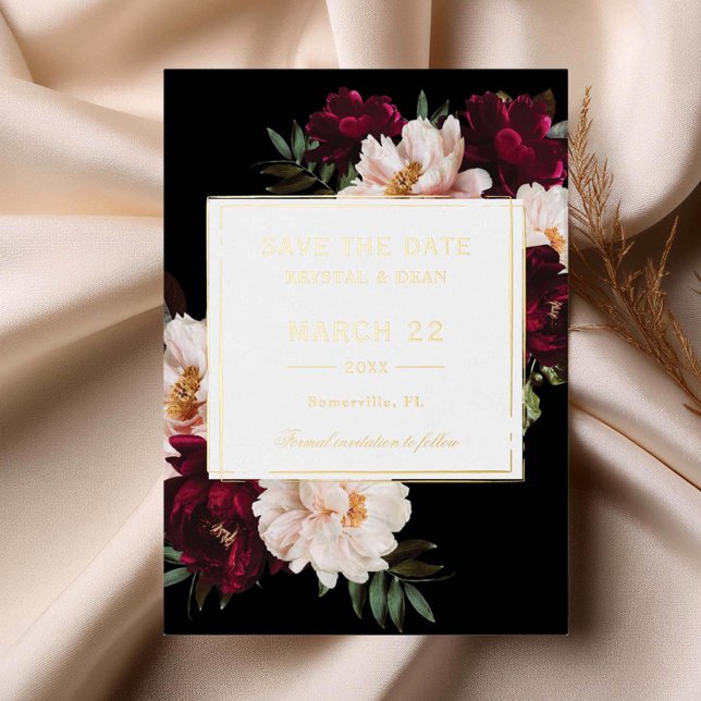 Invitation En Aluminium Moody Burgundy Blush Floral Wedding Enregistrer la (Créateur téléchargé)