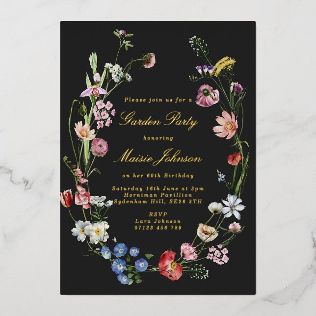 Invitation En Aluminium Moody Dutch Floral Garden Party Anniversaire Gold (Recto)