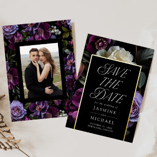 Invitation En Aluminium Moody Gothic Floral Photo Foil Enregistrer la cart
