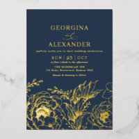 Moody moderne Marine Blue Gold Botanical Mariage