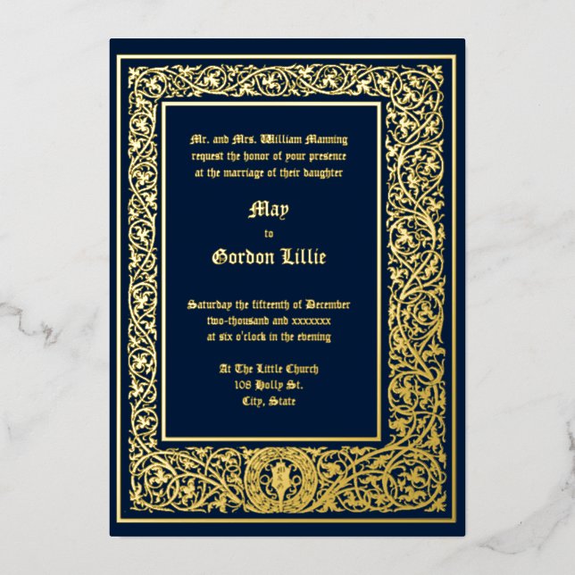 Invitation En Aluminium Moyen âge ca. 1477 Foliage Mariage frontalier (Recto)