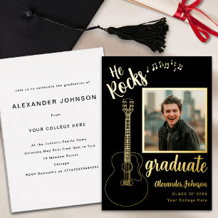 Invitation En Aluminium Musique de guitare de photo de diplômé moderne noi