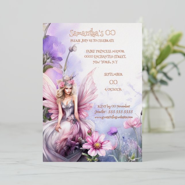 Invitation En Aluminium Mythique aquarelle fée princesse rose floral (Debout devant)