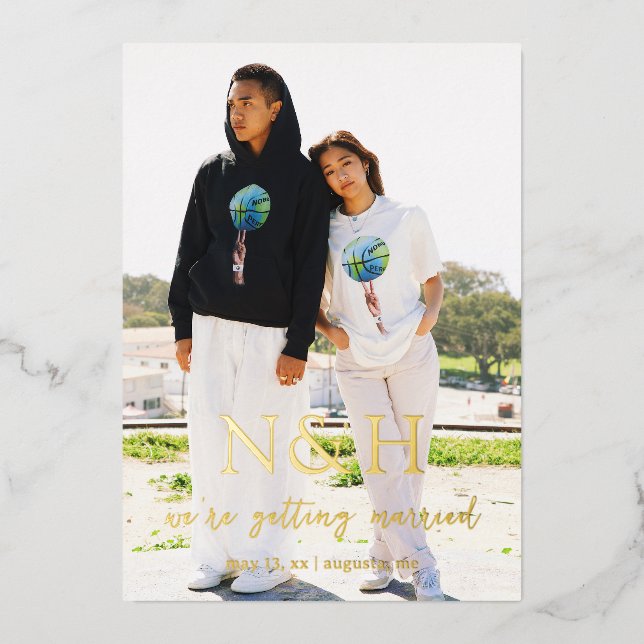 Invitation En Aluminium Natasha Monogramme Mariage moderne Enregistrer la  (Recto)