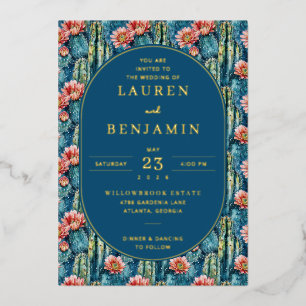 Invitation En Aluminium Navy botanique joyeux Cactus et Fleurs