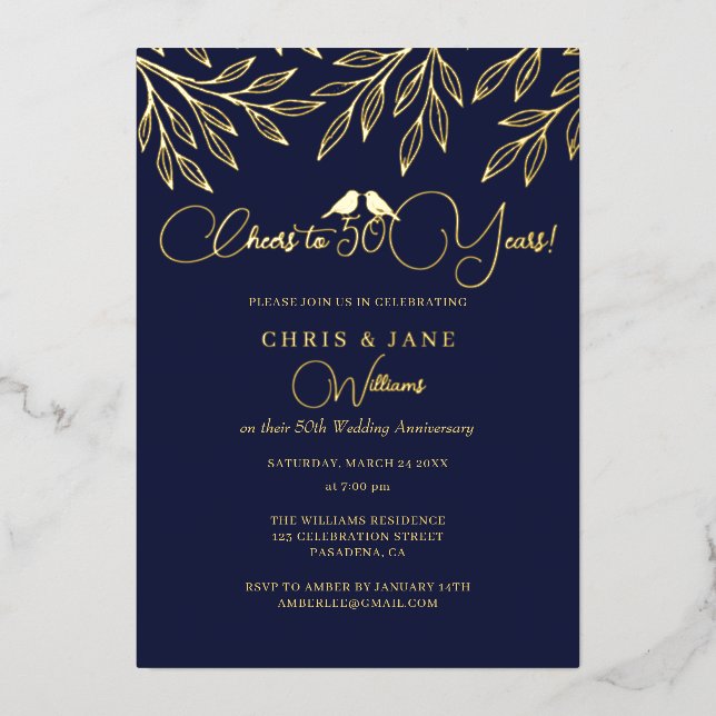 Invitation En Aluminium Navy Love Birds 50th Wedding Anniversary  (Recto)