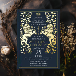 Invitation En Aluminium Navy Royal Lion Mariage Médiéval