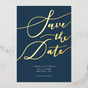 Invitation En Aluminium Navy Save The Date Calligraphie