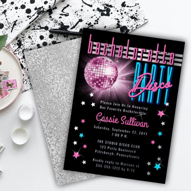Invitation En Aluminium Neon Look Disco Ball Party des années 70 Retro (Créateur téléchargé)