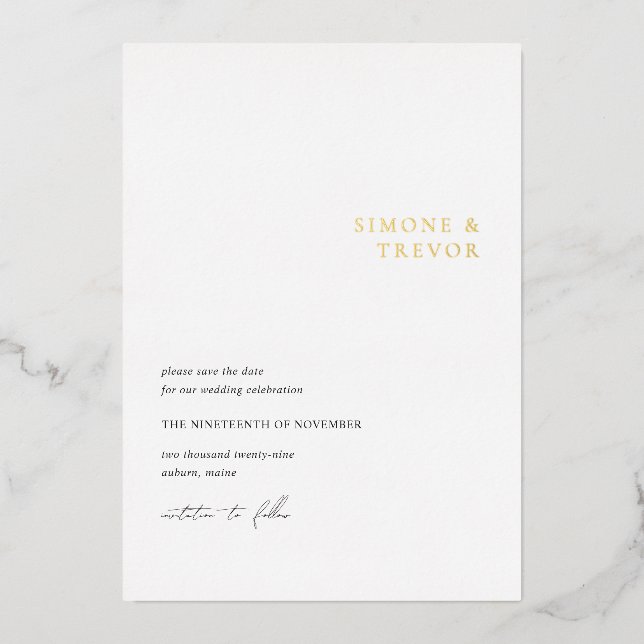 Invitation En Aluminium Nettoyer Noir et Blanc Mariage moderne Enregistrer (Recto)