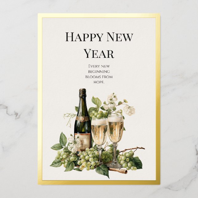 Invitation En Aluminium New Year Custom Greeting Card in Gold Foil (Recto)