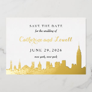 Invitation En Aluminium New York Skyline Gold Foil Enregistrer la date