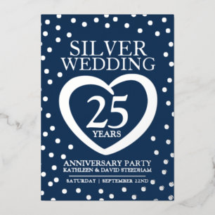 Invitation En Aluminium Noces d'argent 25ème fête bleue argent