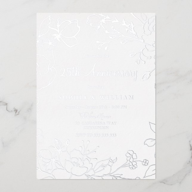 Invitation En Aluminium Noces de mariage 25 ans de feuille d'argent  (Recto)