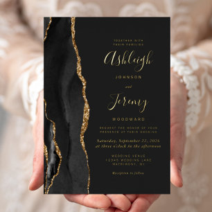 Invitation En Aluminium Noces modernes Agate Or noir