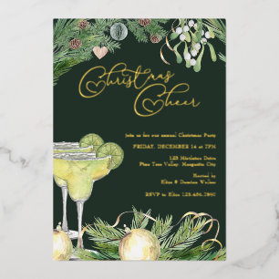 Invitation En Aluminium Noël Cheer Margarita et Mistletoe Party Gold