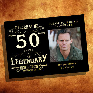 Invitation En Aluminium Noir 50e Anniversaire Or Vintage