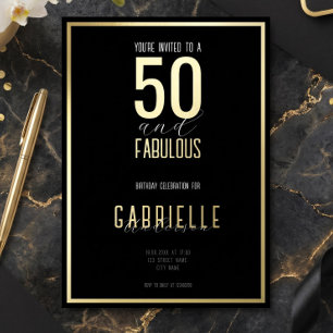 Invitation En Aluminium Noir Blanc Élégant 50 et Incroyable Anniversaire