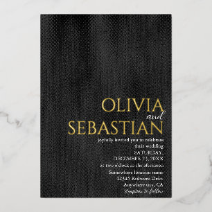 Invitation En Aluminium Noir délicat moderne Minimal Mariage texturé
