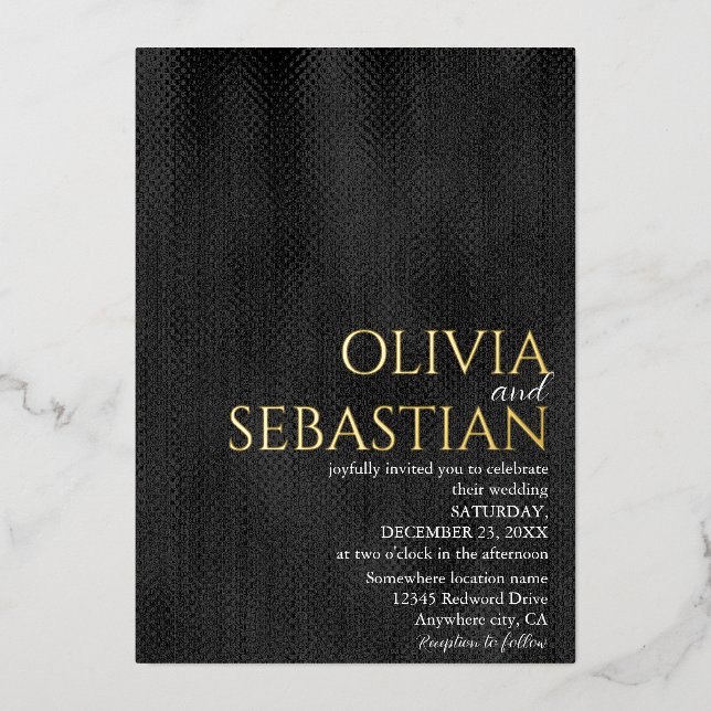 Invitation En Aluminium Noir délicat moderne Minimal Mariage texturé (Recto)