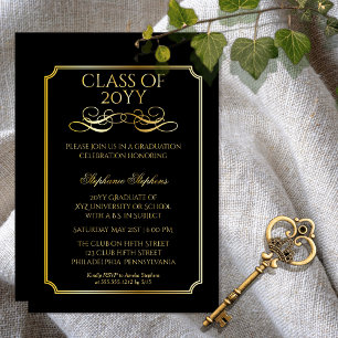 Invitation En Aluminium Noir élégant Gold University Graduation Party