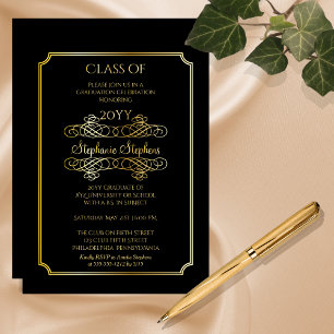 Invitation En Aluminium Noir élégant Gold University Graduation Party