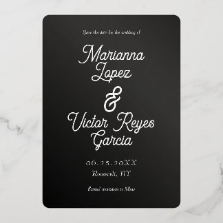 Invitation En Aluminium Noir et blanc moderne Enregistrer la date