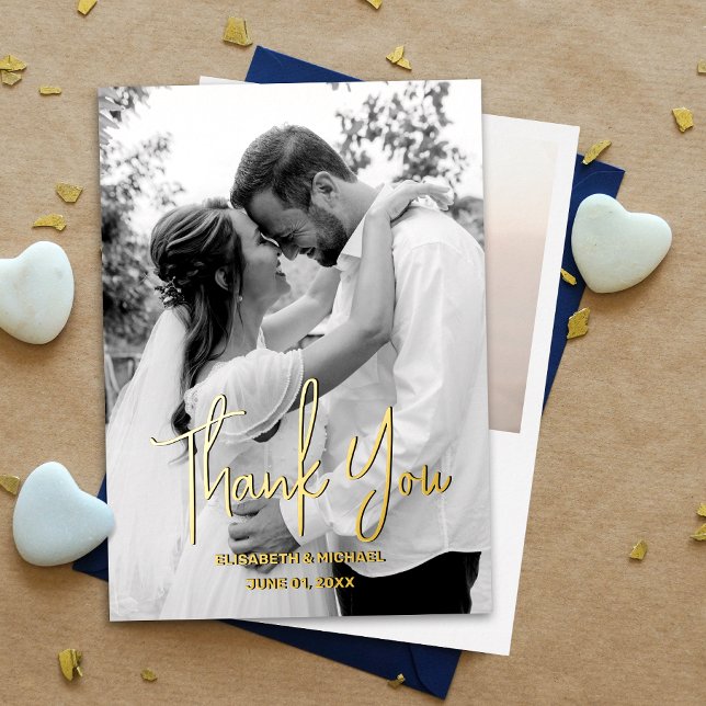 Invitation En Aluminium Noir et blanc Vrai Mariage d'or (Express gratitude with our gold foil thank you card, adding sophistication to your heartfelt message)