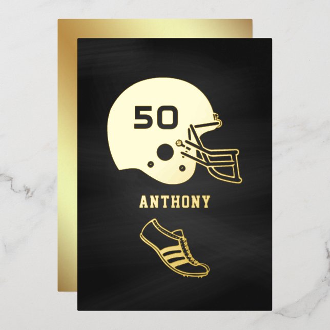Invitation En Aluminium Noir et or Football Anniversaire Chalkboard (Recto/Verso)