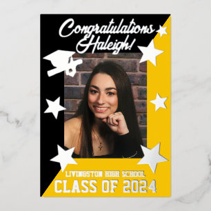Invitation En Aluminium Noir & Or, Diagonal Graduation Argent