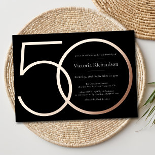 Invitation En Aluminium Noir Rose or moderne minimaliste 50e anniversaire