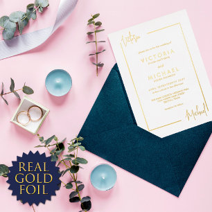 Invitation En Aluminium Noms de Couple Modernes Minimaux Bordure Mariage R