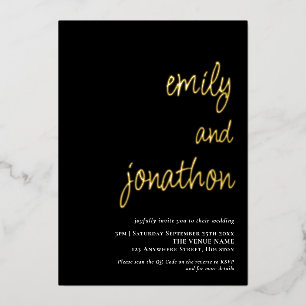 Invitation En Aluminium Noms de script QR Code Mariage noir Luxe