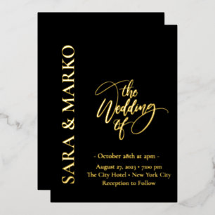 Invitation En Aluminium NOMS en or noir Mariage simple