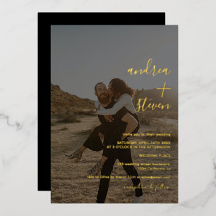 Invitation En Aluminium Noms script simple script photo mariage or