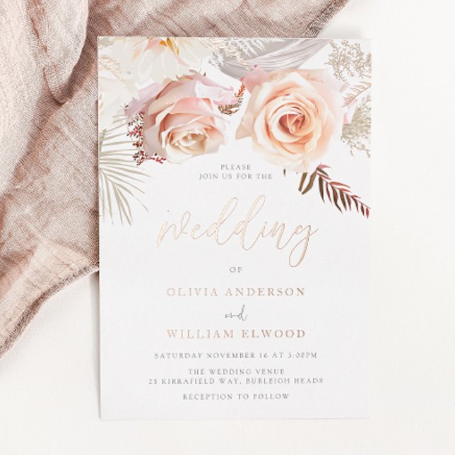 Invitation En Aluminium Notre Beau Mariage : Blush Floral & Rose Gold (Créateur téléchargé)
