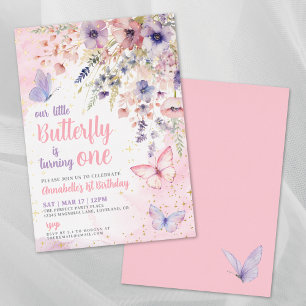 Invitation En Aluminium Notre petite fille papillon Anniversaire Rose Or