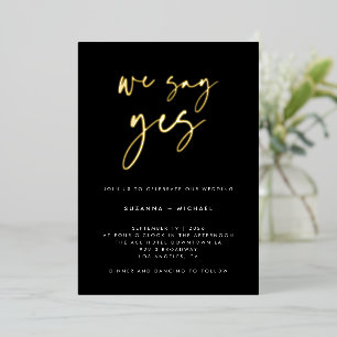 Invitation En Aluminium Nous Disons Oui Calligraphie Moderne Noire Mariage