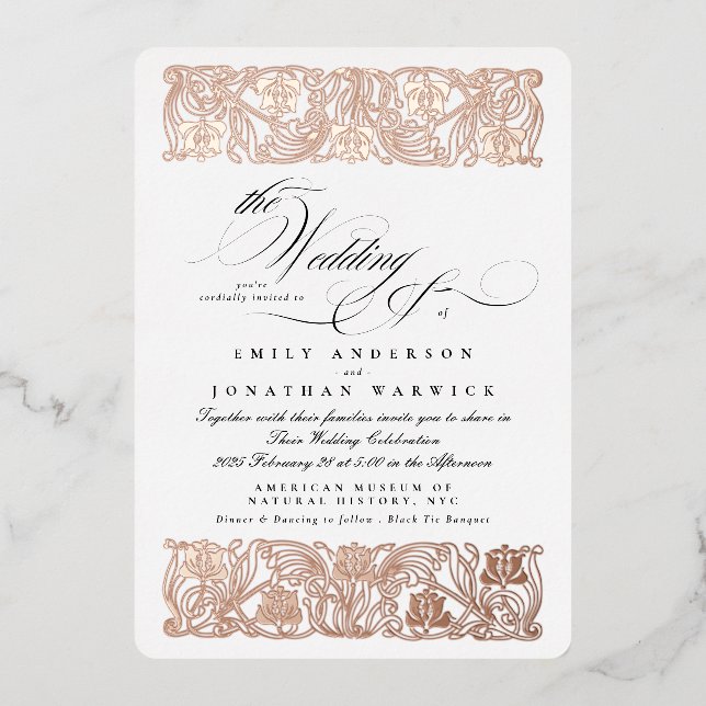 Invitation En Aluminium Nouveau Calligraphie Formelle Élégant Or Classique (Recto)