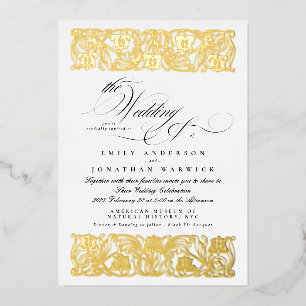 Invitation En Aluminium Nouveau Formal Calligraphie Élégant Classique Or 