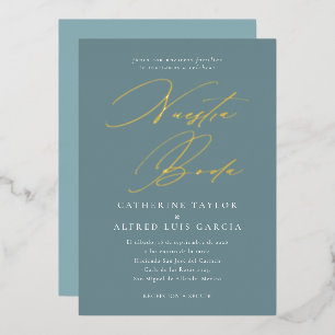 Invitation En Aluminium Nuestra Boda Espagnol Langue Bleu Script Mariage