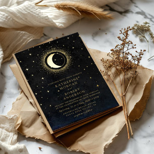 Invitation En Aluminium Nuit Céleste Étoiles Noires Lune Mariage
